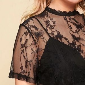 Mock Neck Sheer Lace Top (without bra)